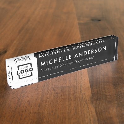 Minimalist Business Company Logo Name Job Title Desk Name Plate