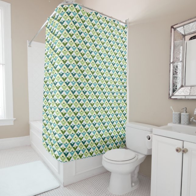 Custom Color Modern Triangle Pattern Shower Curtain (In Situ)