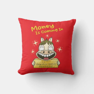 custom color_money is coming in | funny lucky pony throw pillow