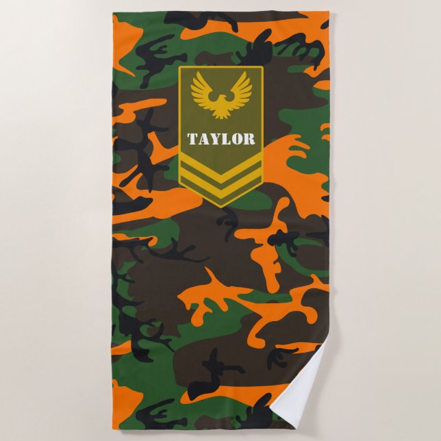 Custom COLOR & monogram army military camouflage: Beach Towel (Front)