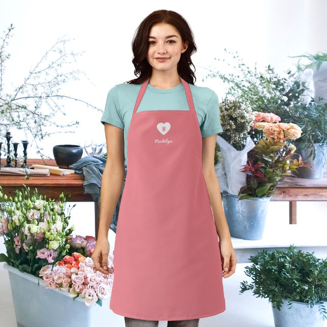 Custom Color Monogram Heart Modern Script Apron (Creator Uploaded)