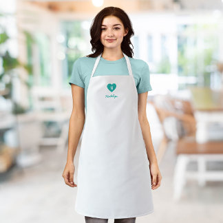 Custom Color Monogram Heart Modern Script Apron
