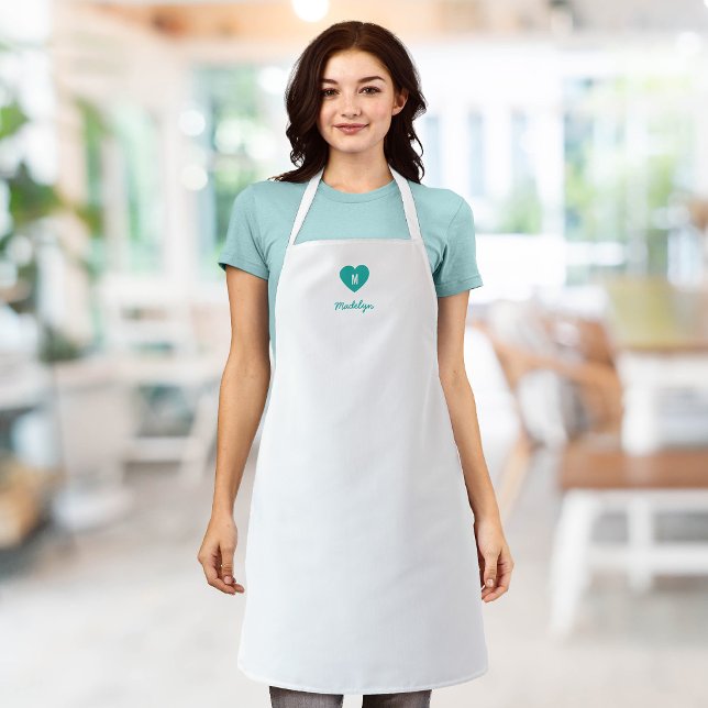 Custom Color Monogram Heart Modern Script Apron (Creator Uploaded)