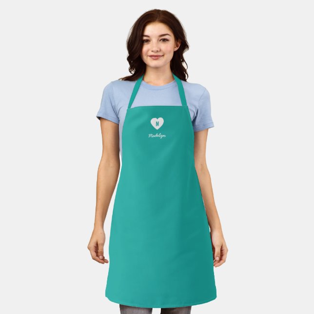 Custom Color Monogram Heart Modern Script Apron (Worn)