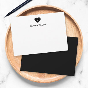 Custom Color Monogram Heart Modern Script Note Card