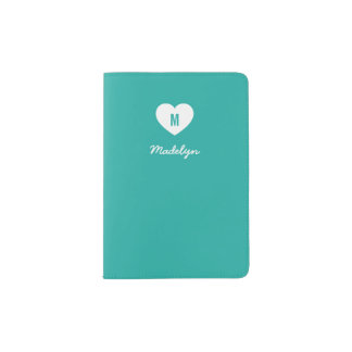 Custom Color Monogram Heart Modern Script Passport Holder