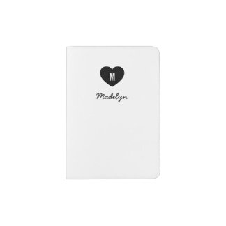 Custom Color Monogram Heart Modern Script Passport Holder