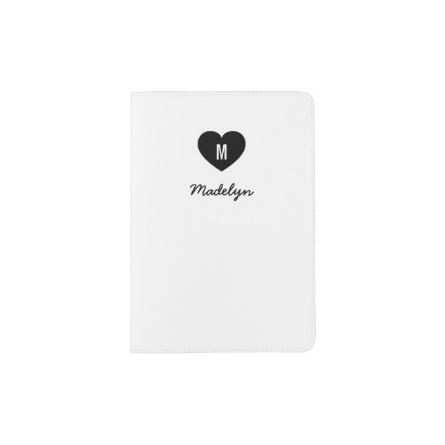 Custom Color Monogram Heart Modern Script Passport Holder (Front)