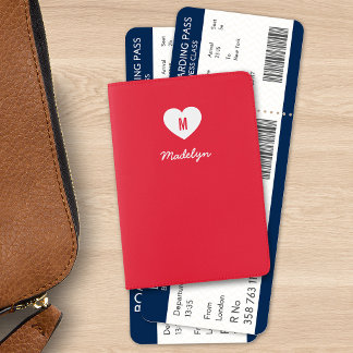 Custom Color Monogram Heart Modern Script Passport Holder