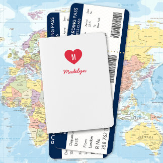Custom Color Monogram Heart Modern Script Passport Holder