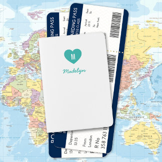 Custom Color Monogram Heart Modern Script Passport Holder