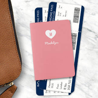 Custom Color Monogram Heart Modern Script Passport Holder