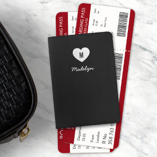 Custom Color Monogram Heart Modern Script Passport Holder