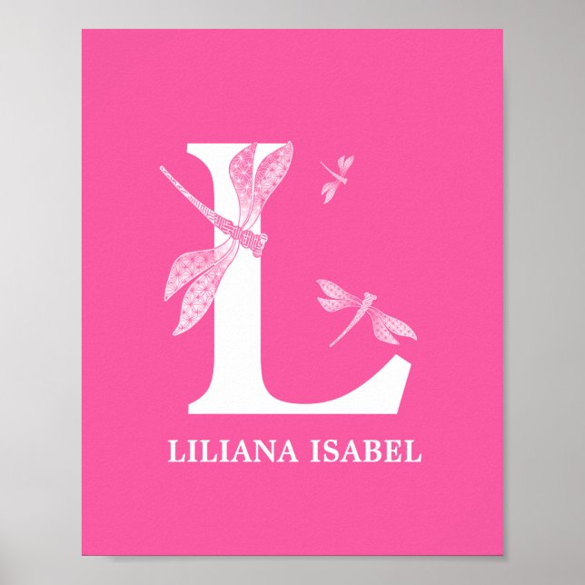 Custom Color Monogram Letter L Dragonfly Girl Room Poster (Front)
