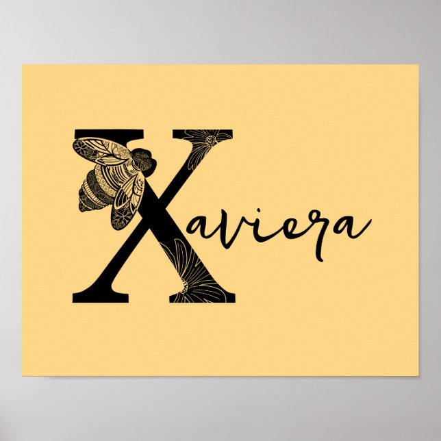 Custom Color Monogram Name Letter X Bee Nursery  Poster (Front)