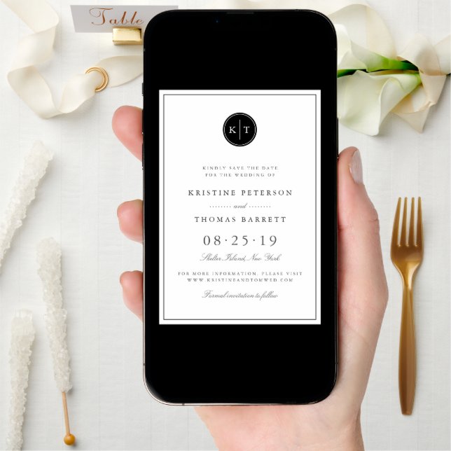 Custom Color Monogram Save the Date Card (Front Digital)