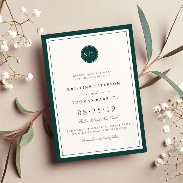 Custom Color Monogram Save the Date Card (Creator Uploaded)
