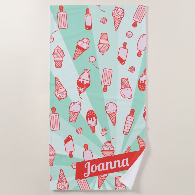 Custom Color Name Ice Cream Print Beach Towel (Front)