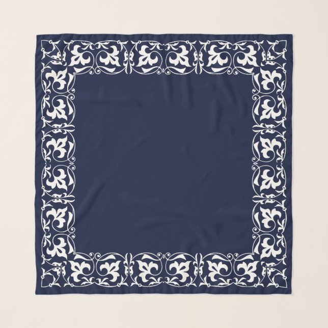 Custom( Color) Navy Blue with White Ornament Scarf (Front)