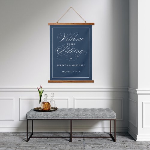 Custom Color Navy Wedding Welcome Sign Hanging Tapestry