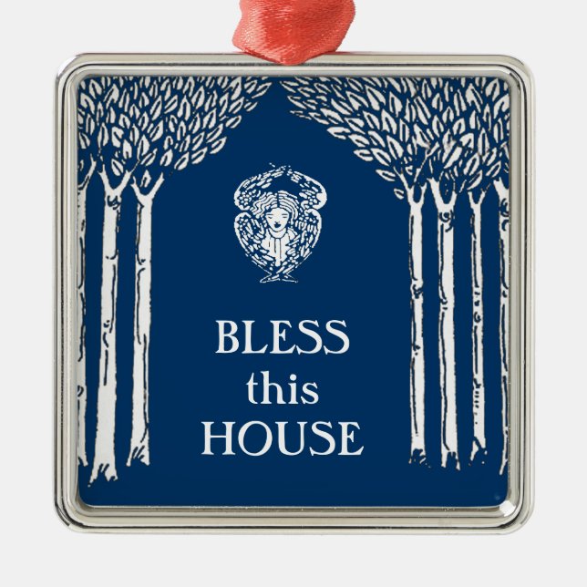 Custom Color Nouveau Angel Bless this House Metal Ornament (Front)
