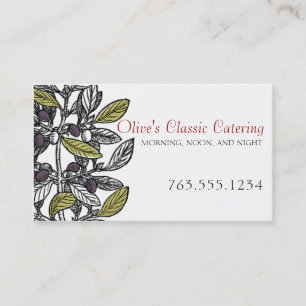 Custom color olive branch gourmet chef catering business card
