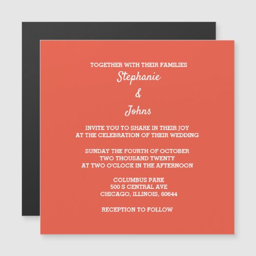 Custom Color Orange Red White Simple Standard Cute Magnetic Invitation