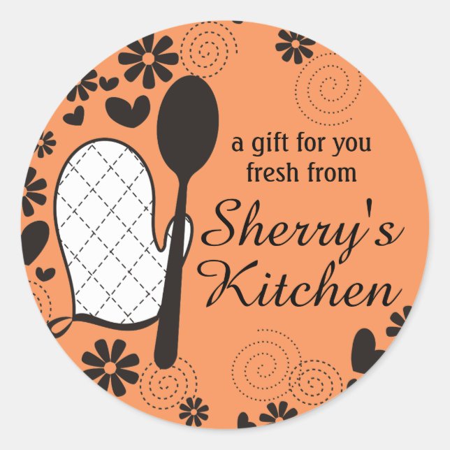 Custom color oven mitt spoon cooking bakery label (Front)