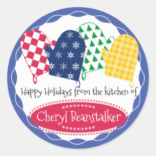 Custom color oven mitts Christmas holiday baking Classic Round Sticker