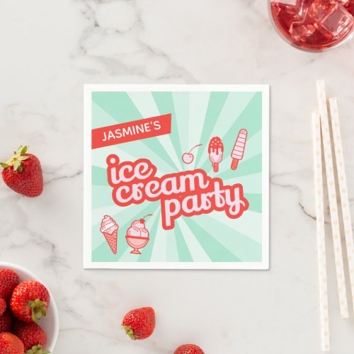 Custom Color Personalized Ice Cream Party Napkins