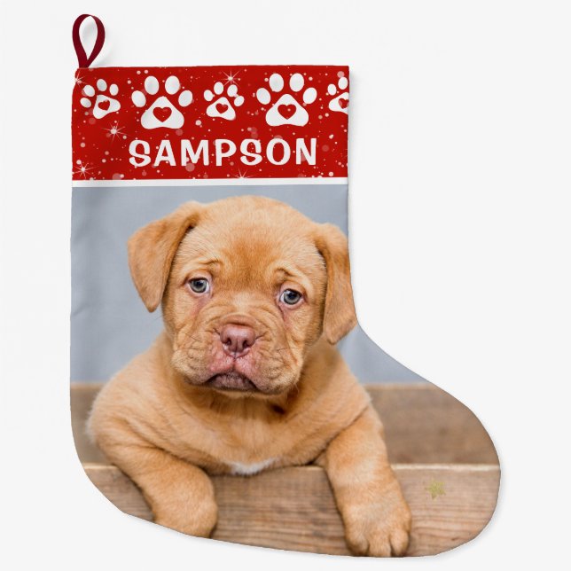 Custom Color Personalized Pet Name & Photo Large Christmas Stocking (Front)