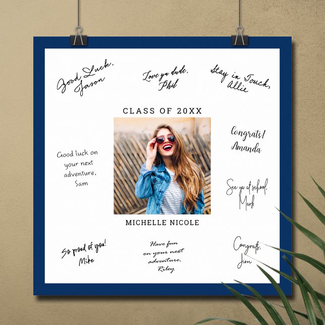CUSTOM COLOR Photo Graduation Signature Message Poster (Graduation autograph poster with your photo and with blue border, INSTANT DOWNLOAD and/or PRINTED)