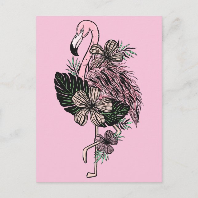 Custom Color Pink Flamingo Postcard (Front)