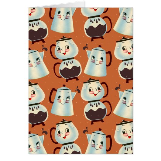 custom color pouring coffee pot retro kitschy cards (Front)