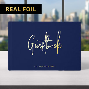 Custom Color Property Modern Script Minimalist Foil Guest Book