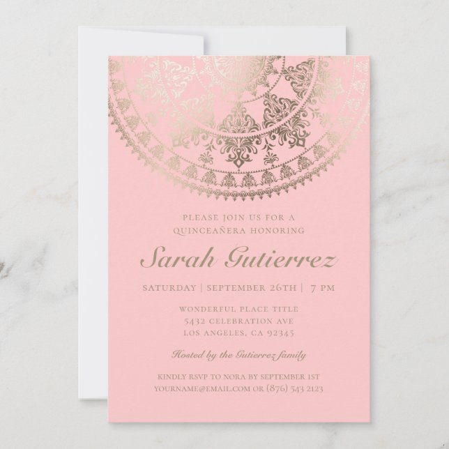 Custom Color Quinceañera Invitations Gold Foil (Front)