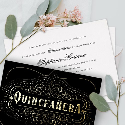 Custom Color Quinceaera South West Gold Foil Invitation