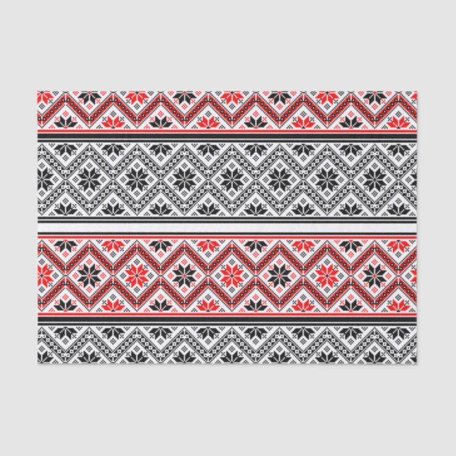 Custom Color Red & Black Snowflake Holiday Sweater Tissue Paper (Front)