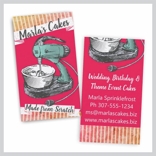 Custom color retro stand mixer bakery baking business card