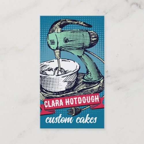Custom color retro stand mixer baking bakery card business card template