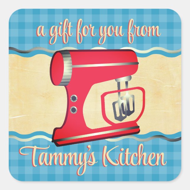 Custom color retro stand mixer baking gift label (Front)