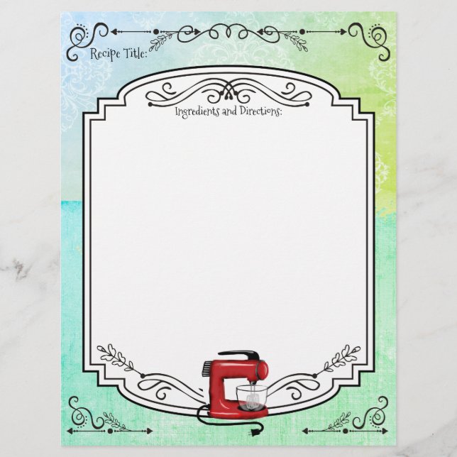 Custom color retro stand mixer recipe letterhead (Front)