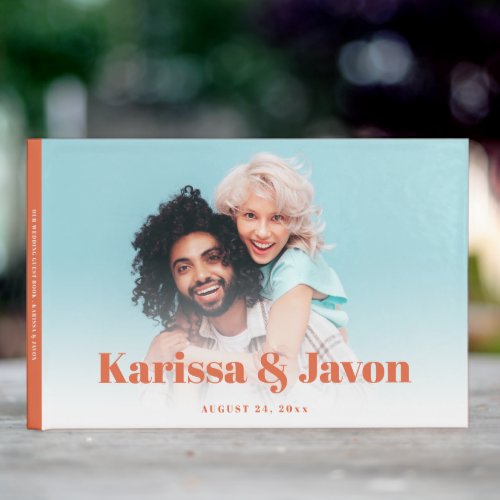 Custom Color Retro Styled Photo Wedding Guest Book