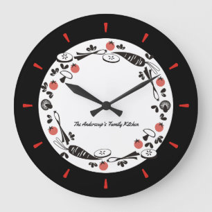 Custom color retro vegetables kitchen clock