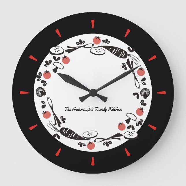 Custom color retro vegetables kitchen clock (Front)