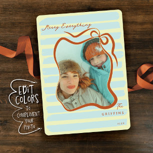 Custom Color Ribbon Bow Striped Photo Seasonal Holiday Card