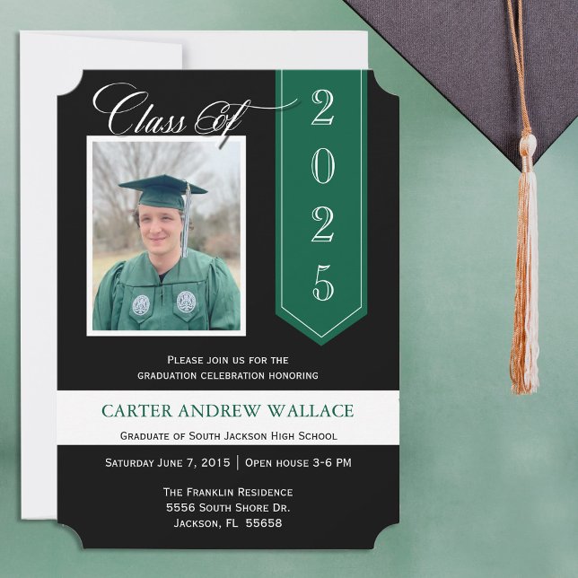 Custom Color Ribbon Graduation Announcement Invite (Change the Ribbon to your school's colors photo graduation invitation and announcement)