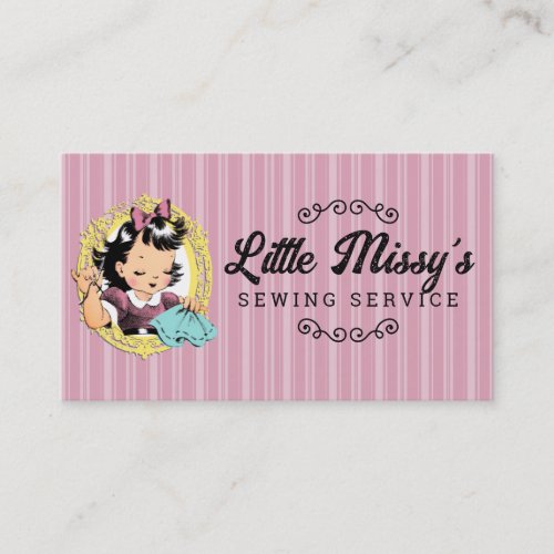 custom color seamstress sewing girl needle thread business card template