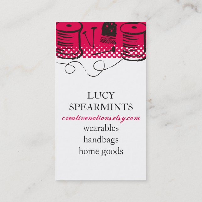 Custom color sewing notions pincushion scissors business card (Back)