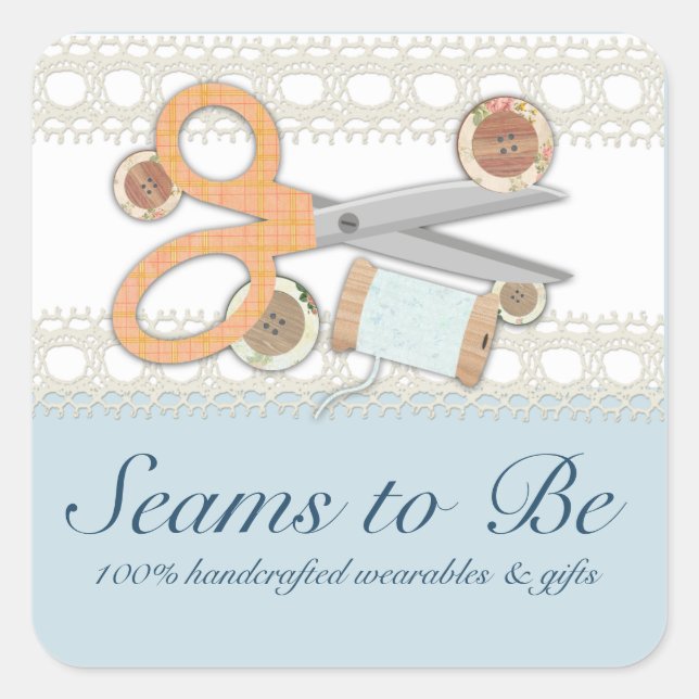 Custom color sewing scissors buttons thread square sticker (Front)